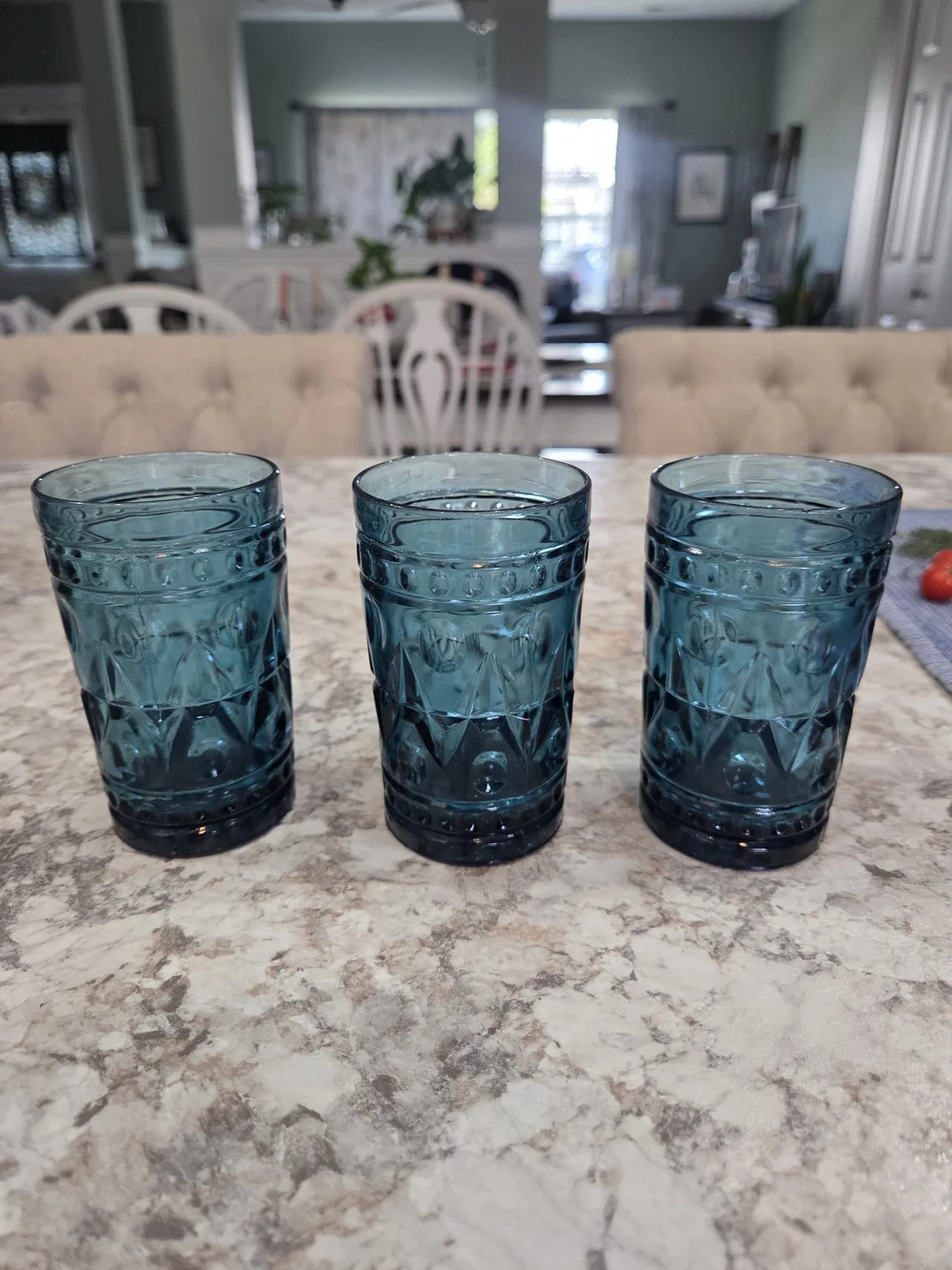 Vintage Indiana Glass Blue Colony Park Lane Juice Glasses Set Of 3